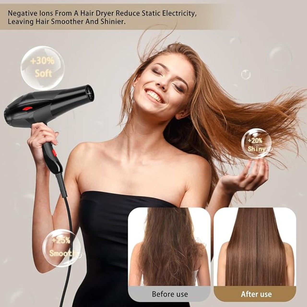 Professional Keratin Protect Hair Dryer with Diffuser – 2000W One-Step Styler Brush – No-Heat-Damage Unisex Hair Dryer (Black