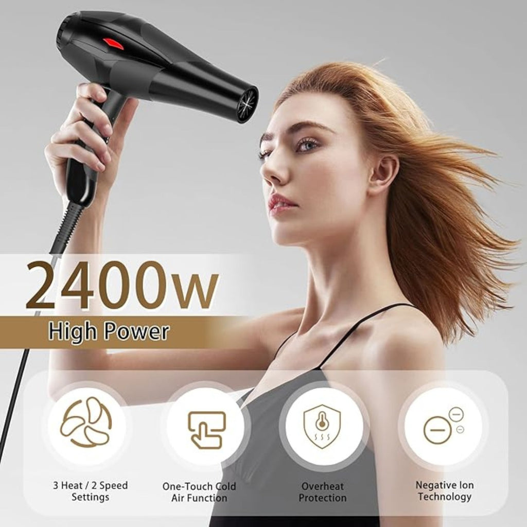 Professional Keratin Protect Hair Dryer with Diffuser – 2000W One-Step Styler Brush – No-Heat-Damage Unisex Hair Dryer (Black