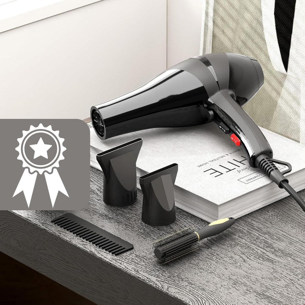 Professional Keratin Protect Hair Dryer with Diffuser – 2000W One-Step Styler Brush – No-Heat-Damage Unisex Hair Dryer (Black