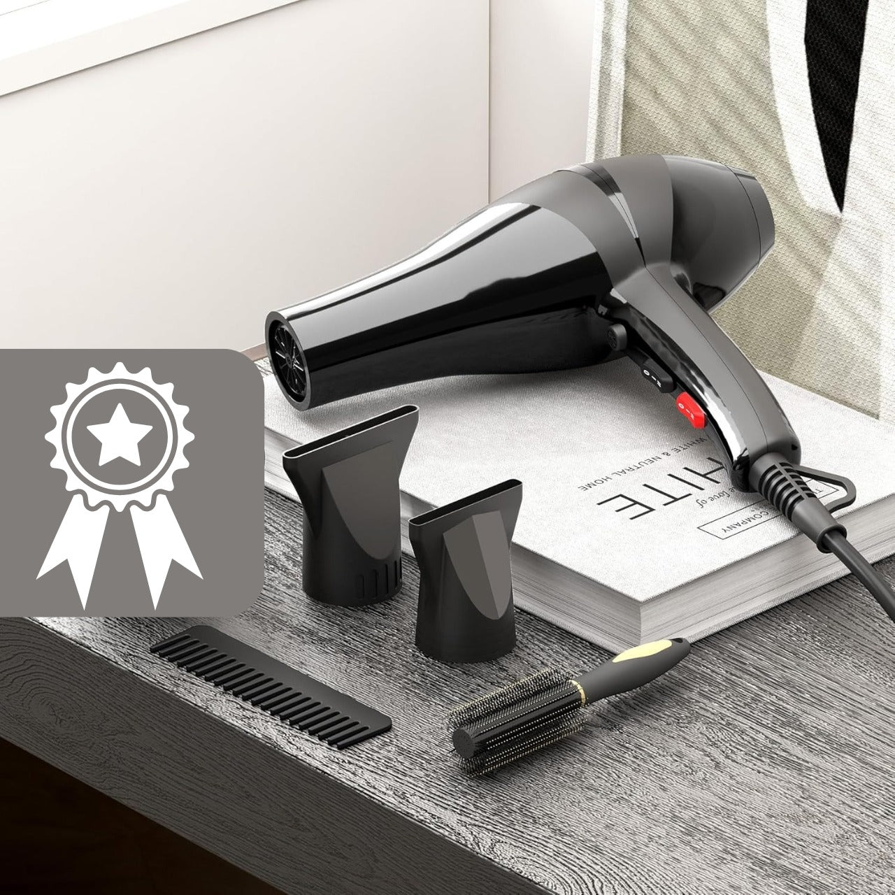 Professional Keratin Protect Hair Dryer with Diffuser – 2000W One-Step Styler Brush – No-Heat-Damage Unisex Hair Dryer (Black