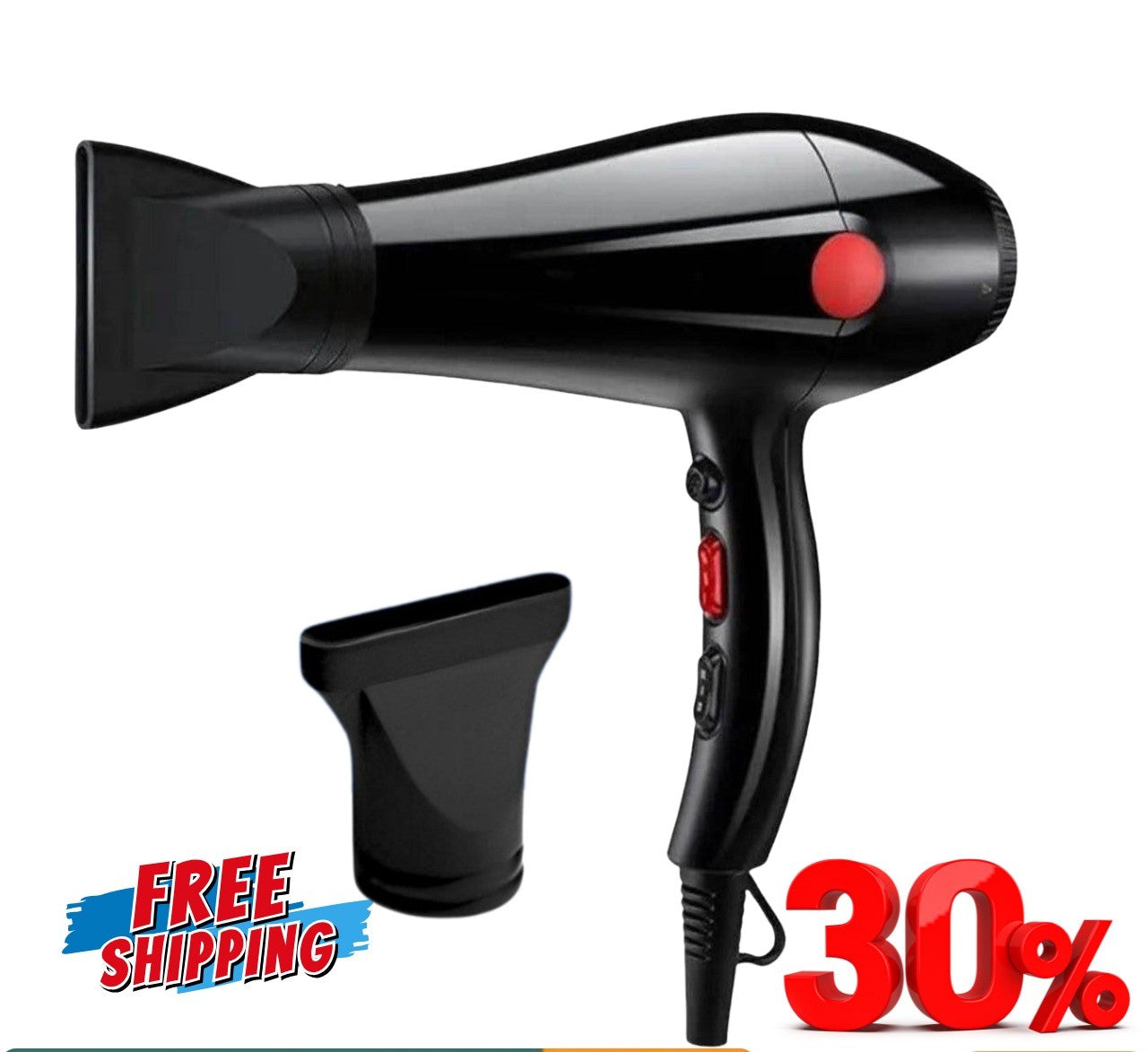 Professional Keratin Protect Hair Dryer with Diffuser – 2000W One-Step Styler Brush – No-Heat-Damage Unisex Hair Dryer (Black